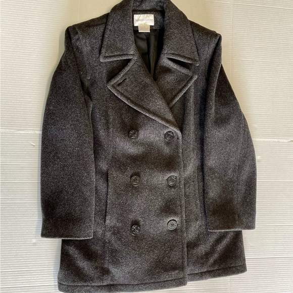 Women's Double-Breasted Wool Gray PeaCoat - Picture 1 of 11